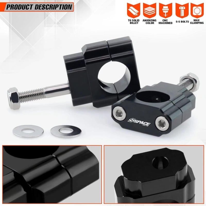 fewfuss Universal Dirt Bike Handlebar Mounts- Motorcycle Handlebar Riser Mounting Kit 1-1/8" Black - Image 2